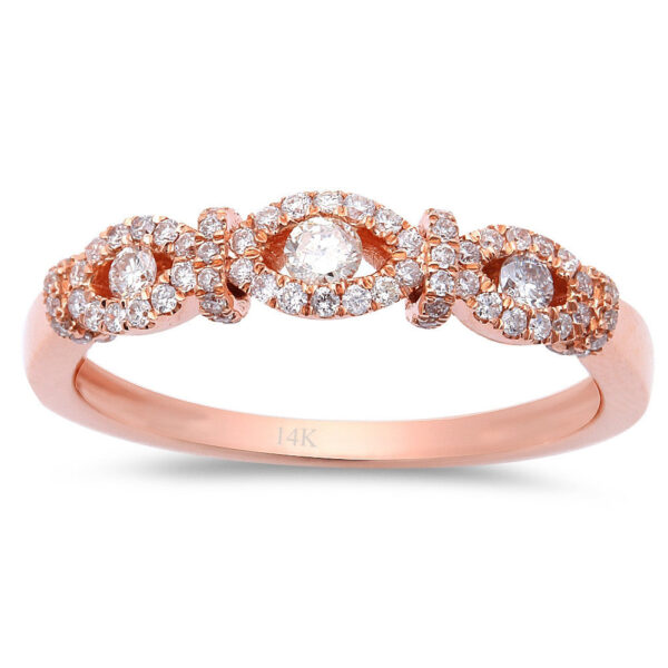 <span style="color:purple">SPECIAL!</span> .34ct Designer Graduated Diamond Pave Set Modern 14kt Rose Gold Ring Size 6.5