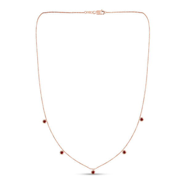 <span>GEMSTONE CLOSEOUT! </span> .32ct 14K Rose Gold Natural Ruby Gemstone Diamond by the Yard Pendant Necklace 18"