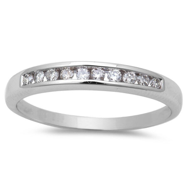 <span style="color:purple">SPECIAL!</span> .16ct Round Diamond Channel Set Wedding Band 14kt White gold size 6.5