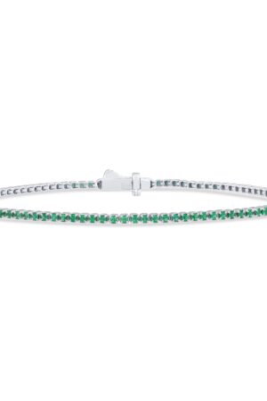 <span style="color:purple">SPECIAL!</span> 1.12ct G SI 14K White Gold Natural Emerald Tennis Bracelet 7"