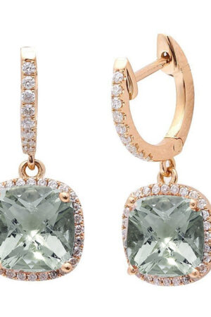 <span>GEMSTONE CLOSEOUT! </span> 3.11cts Cushion Cut Green Amethyst Gemstone & Diamond 14k Yellow Gold Earrings