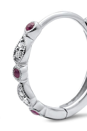 <span>GEMSTONE CLOSEOUT </span>! .31ct 14k White Gold Ruby & Diamond Hoop Antique Earrings