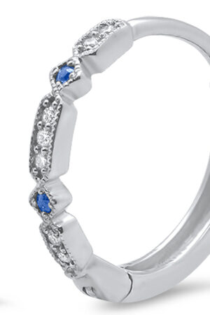 <span>GEMSTONE CLOSEOUT </span>! .21ct 14k White Gold Blue Sapphire & Diamond Hoop Antique Earrings