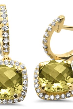 <span>GEMSTONE CLOSEOUT </span>! 3.1ct 10k Yellow Gold Cushion Olive & Diamond Earrings