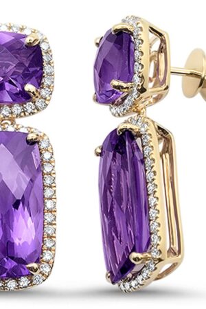 <span>GEMSTONE CLOSEOUT! </span> 14.33ct 10k Yellow Gold Cushion Amethyst & Diamond Designer Earrings