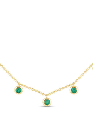 <span>GEMSTONE CLOSEOUT! </span> .24ct G SI 14K Yellow Gold Emerald Gemstone By the Yard Style Pendant Necklace