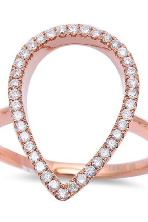 <span>DIAMOND CLOSEOUT! </span> .22ct Diamond Designer Pear Shaped Pave Set Modern 14kt Rose Gold Ring Size 6.5