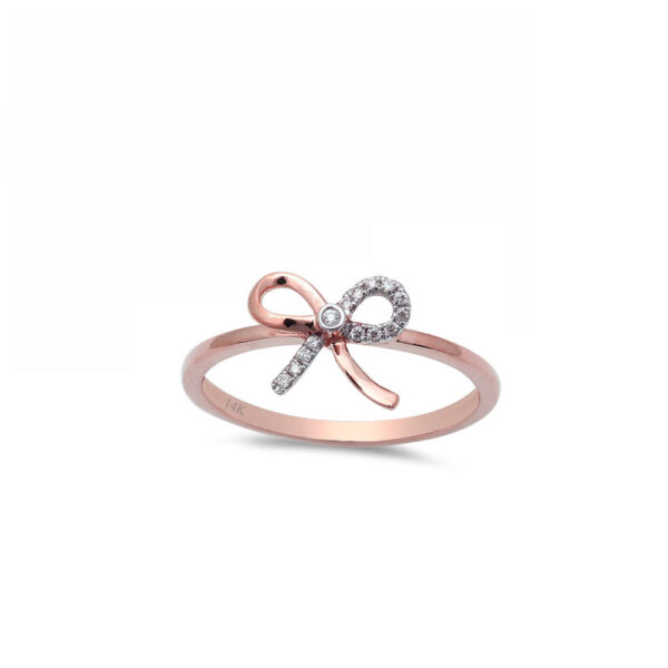 <span>DIAMOND CLOSEOUT! </span>Gift! .05cts Bow Tie Heart Diamond Ring 14kt Rose Gold Size 6.5