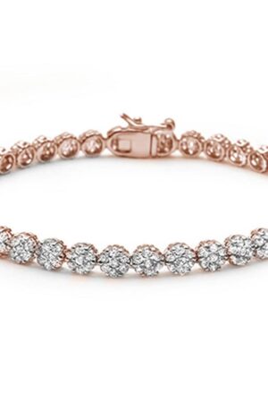 Rose gold Plated Elegant Round Cubic Zirconia .925 Sterling Silver Tennis Bracelet